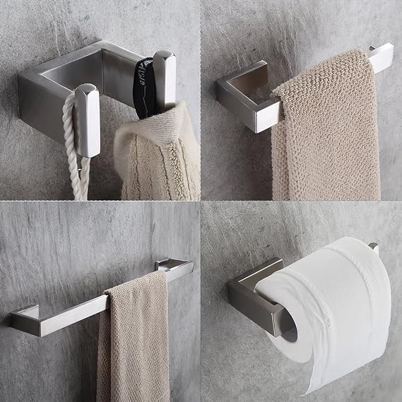 Fapully Four Piece Bathroom Accessories Set Stainless Steel Brushed Nickel