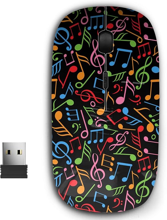 2.4G Ergonomic Portable USB Wireless Mouse for PC, Laptop, Computer, Notebook with Nano Receiver (Music Notes)