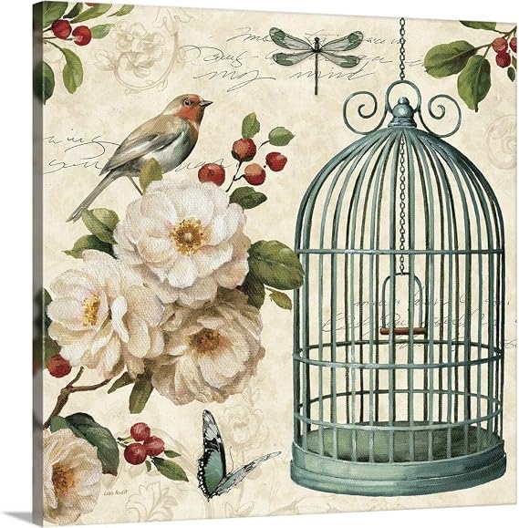 CANVAS ON DEMAND Free As a Bird I Canvas Wall Art Print by Lisa Audit, Traditional, Vintage, Home Decor, Animal, Butterflies Artwork, 16" x16in