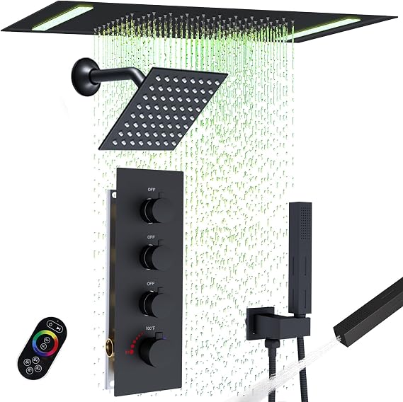 Thermostatic Shower Faucet Set System Dual Showerheads Can Run Together