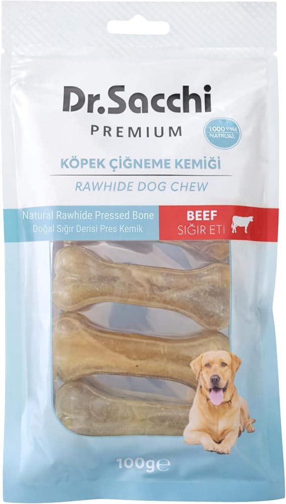Dr.Sacchi Premium Sığır Etli Doğal Sığır Derisi Press Kemik Tahılsız Köpek Ödülü 3" 20-25 Gr 5'li