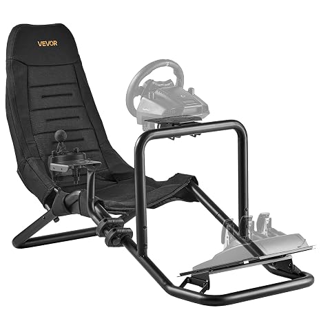 VEVOR Racing Wheel Stand, Heavy-Duty Integrated Simulator Cockpit Steering Stand, Fit Logitech G25,G27,G29,G920,G923, Thrustmaster T300RS,TX F458,T500RS,T3PA-PRO (F1/GT) and CSR Pedals, Black