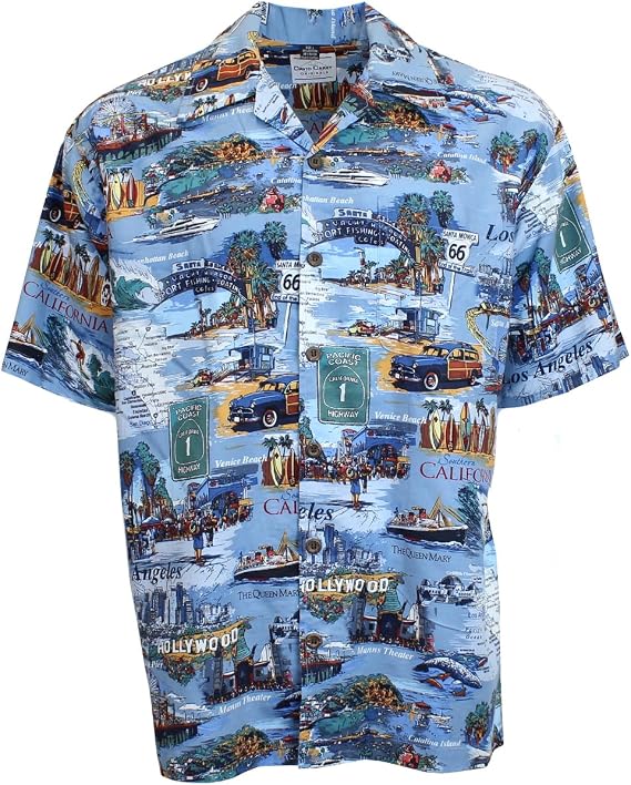 David Carey SoCal Camp Shirt Blue & Green Button Up Collared Short Sleeve Mechanic Camp/Club Shirt