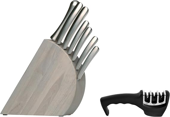 Berghoff Concavo 8Pc Stainless Steel Kitchen Knife Block Set & Sharpener