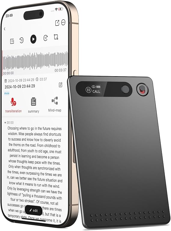 AI Voice Recorder, Voice Recorder w/Case, AI Technology for Transcription & Summarization, App Control,112 Languages, 64GB Memory, Audio Recorder for Lectures, Meetings, Black