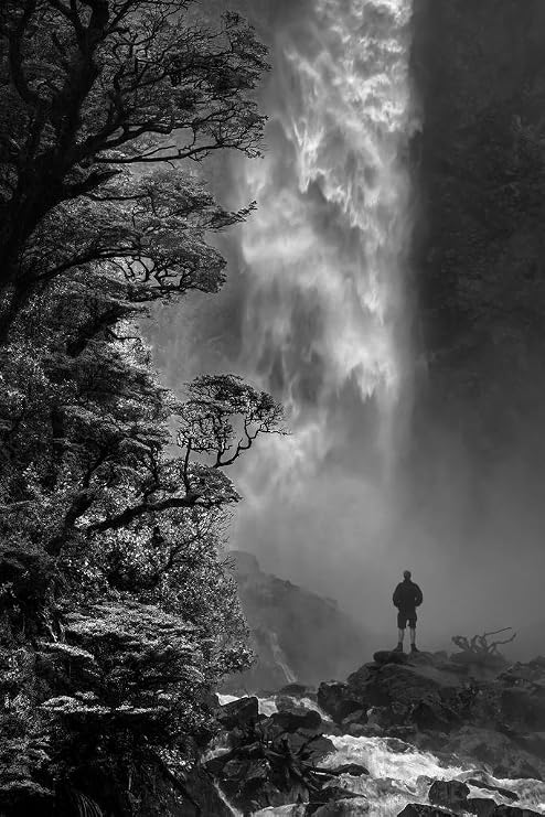 Devils Punchbowl Waterfall Falls Black and White Landscape Photo Photograph Cool Wall Art Print Poster 24x36