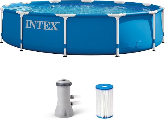 INTEX Metal Frame 12ft x 30in Round Above Ground Swimming Pool Set w/Pump