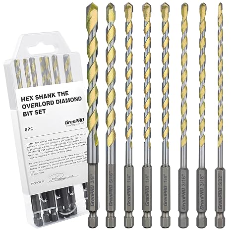 GRENPRO Concrete Drill Bit Set, 8Pcs 5/32"-3/8" Masonry Drill Bits
