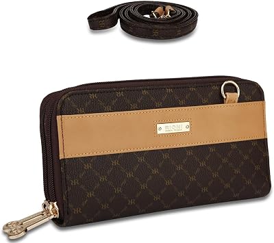 Rioni Dual Zip Wallet Organizer Signature Brown w Italian Leather, ST-W020, New