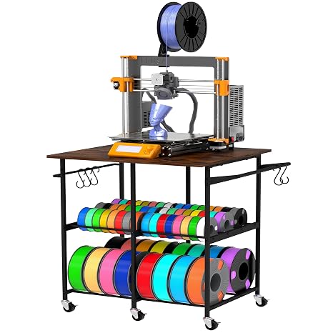 3D Printer Stand with Filament Storage Rack, 3D Printer Table Rolling Printer Cart on Wheels, Large Capacity 3D Filament Storage Rack for PLA/ABS/TPU, Workshop Studio Office,Brown