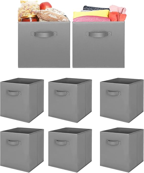 8pcs Cube Storage Box 27x27x27cm - Foldable Storage Box with Handles Storage Cubes for Home, Office & Nursery Organisation (Gery)