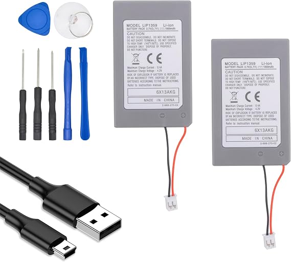2PCS LIP1359 Battery Replacement, 1800mAh New 0 Cycle Real Capacity Battery for Sony PlayStation 3 PS3, Sixaxis 3 CECHZC2E CECHZC2U Wireless Controller Gamepad with USB Cable and Tools