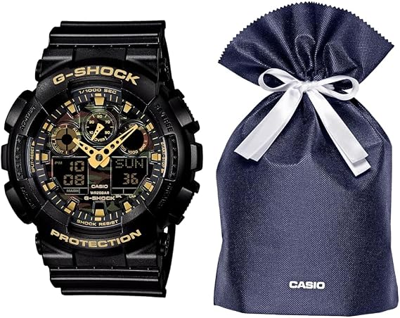 G-Shock GA-100 Casio Wristwatch, Genuine Domestic Product, Yellow Camouflage Gift Set