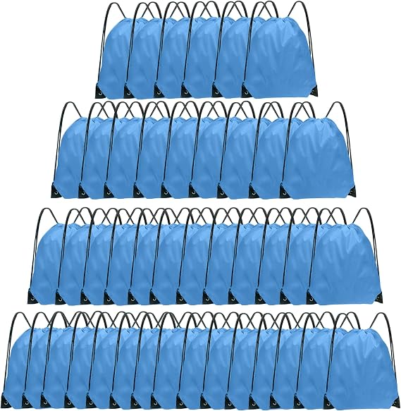 Grneric Drawstring Backpack Bulk 42 Pcs Drawstring Bags 16.5x13.4in | Sky Blue,Polyester String Backpack,Lightweight Cinch Bag,Foldable Sackpack for Men,Women,Gym Sports, DIY, Party, Outdoor