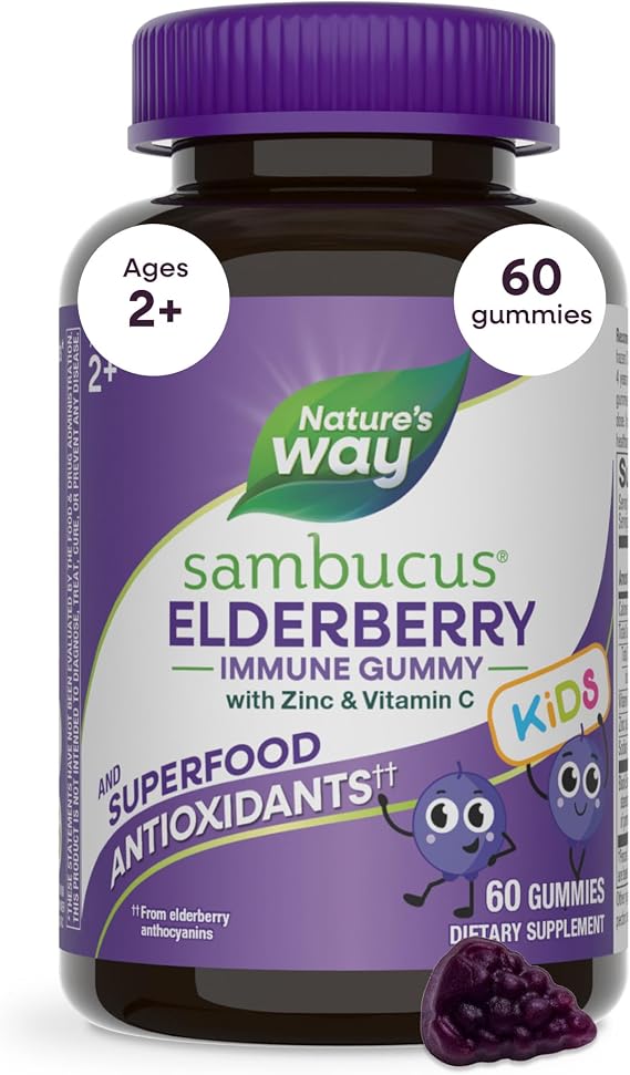 Nature's Way Sambucus Kids Elderberry Immune Gummies, Ages 2+, 60 ct