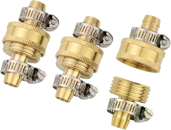 3Sets Brass Smaller 1/2" Garden Hose Mender Repair Male Female Connector with Stainless Clamps