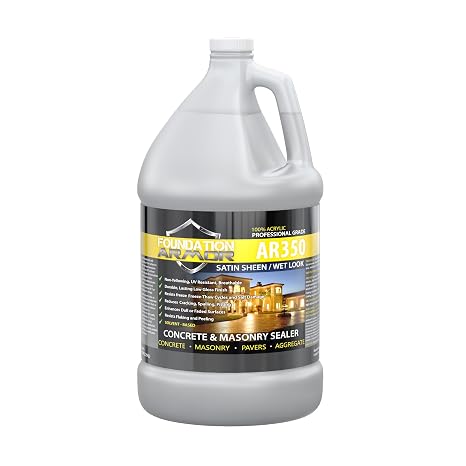Armor AR350 Low Gloss Wet Look Concrete Sealer 1 Gallon - Professional Grade Color Enhancing Solvent Based Acrylic Sealer for Exterior Concrete and Pavers - 700 VOC