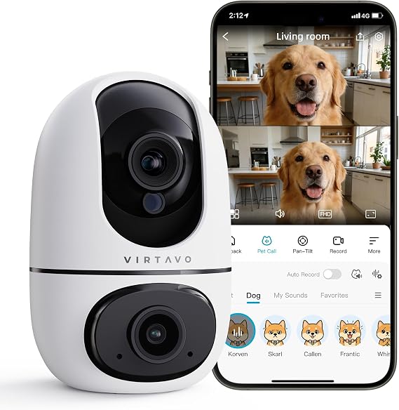 VIRTAVO Pet Camera Indoor WiFi 6, No Subscription, for Dogs Cats