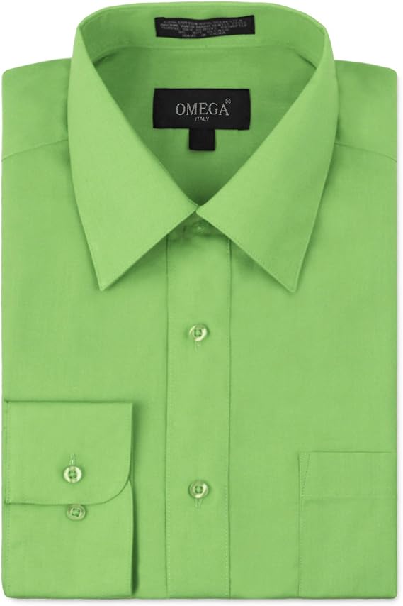 Omega Italy Men's Long Sleeve Dress Shirt Solid Color Regular Fit 25 Colors