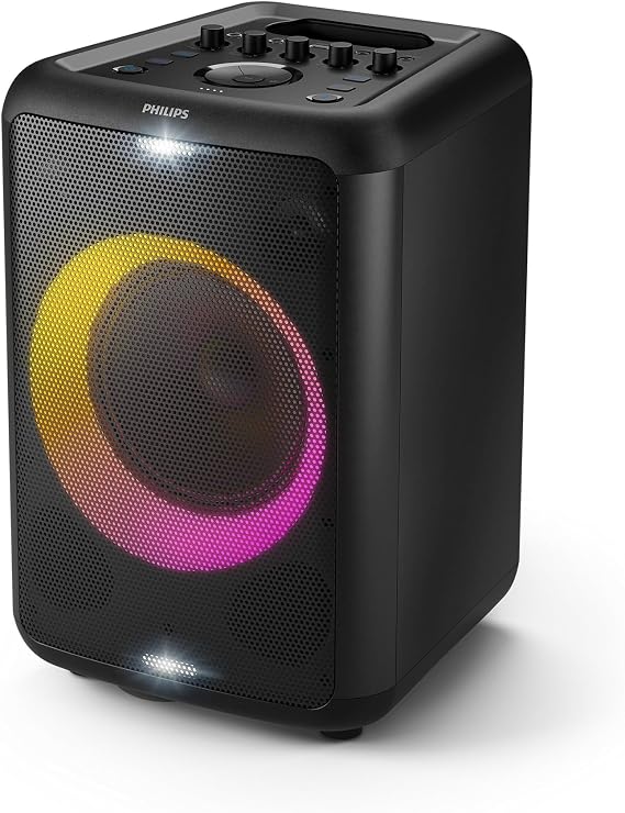 Philips X3206 Bluetooth Party Speaker - 14 Hours Play Time, Deep Bass, Party Lights, Karaoke Effects, Mic & Guitar Input, 80W Max Power, Black