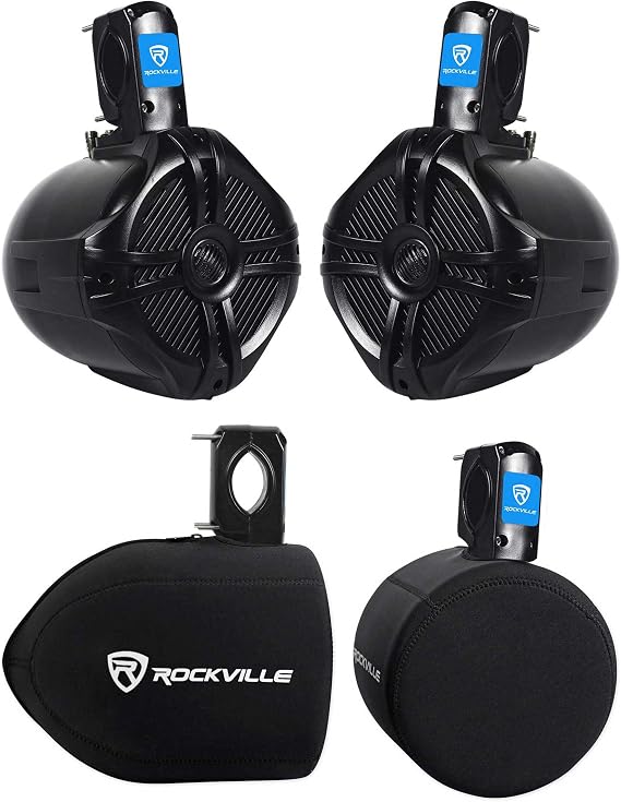 Rockville RWB65B 6.5" Black Marine Wakeboard Tower Speaker Pair with Covers