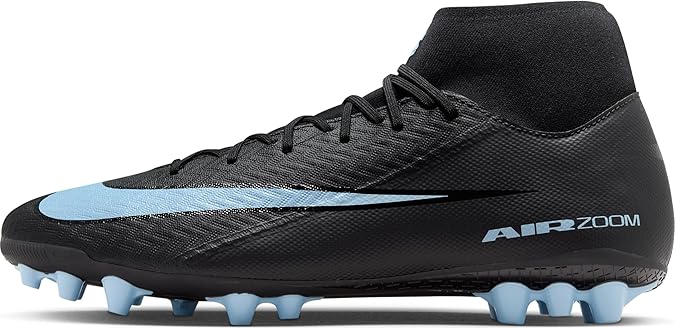 Nike Mercurial Superfly 10 Academy Artificial-Grass High-Top Soccer Cleats (Black/Ice Blue) Size 9