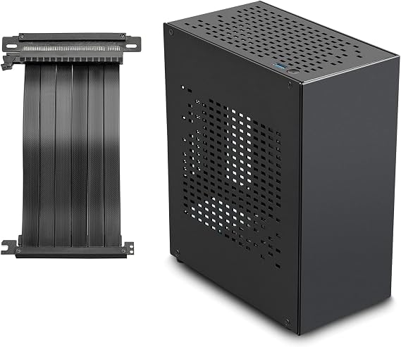 Mini ITX Aluminum Case with PCIe Riser JOYJOM Mini PC Case, SFF Small Form Factor PC Case, TX Computer Gaming Case, Compatible with GPU Graphics Card (Black)