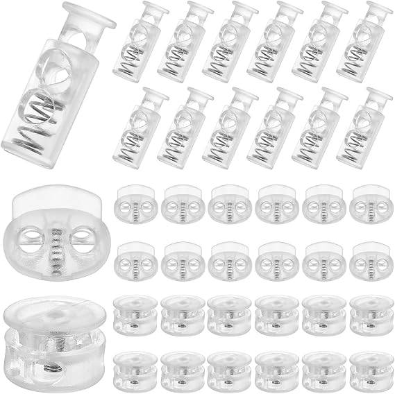 36PCS Spring Cord Lock, Plastic Cord Locks for Drawstrings Spring Toggle Stopper Cord Adjuster Shoelace Fastener Lock