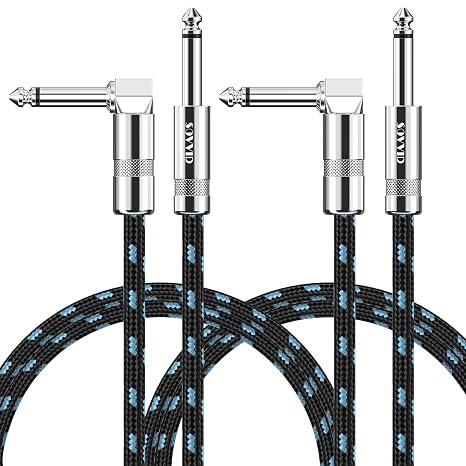 6FT Instrument Cable 2 Pack - Electric Guitar & Bass Cable with Right Angle 1/4 Inch Connector - Black & Blue