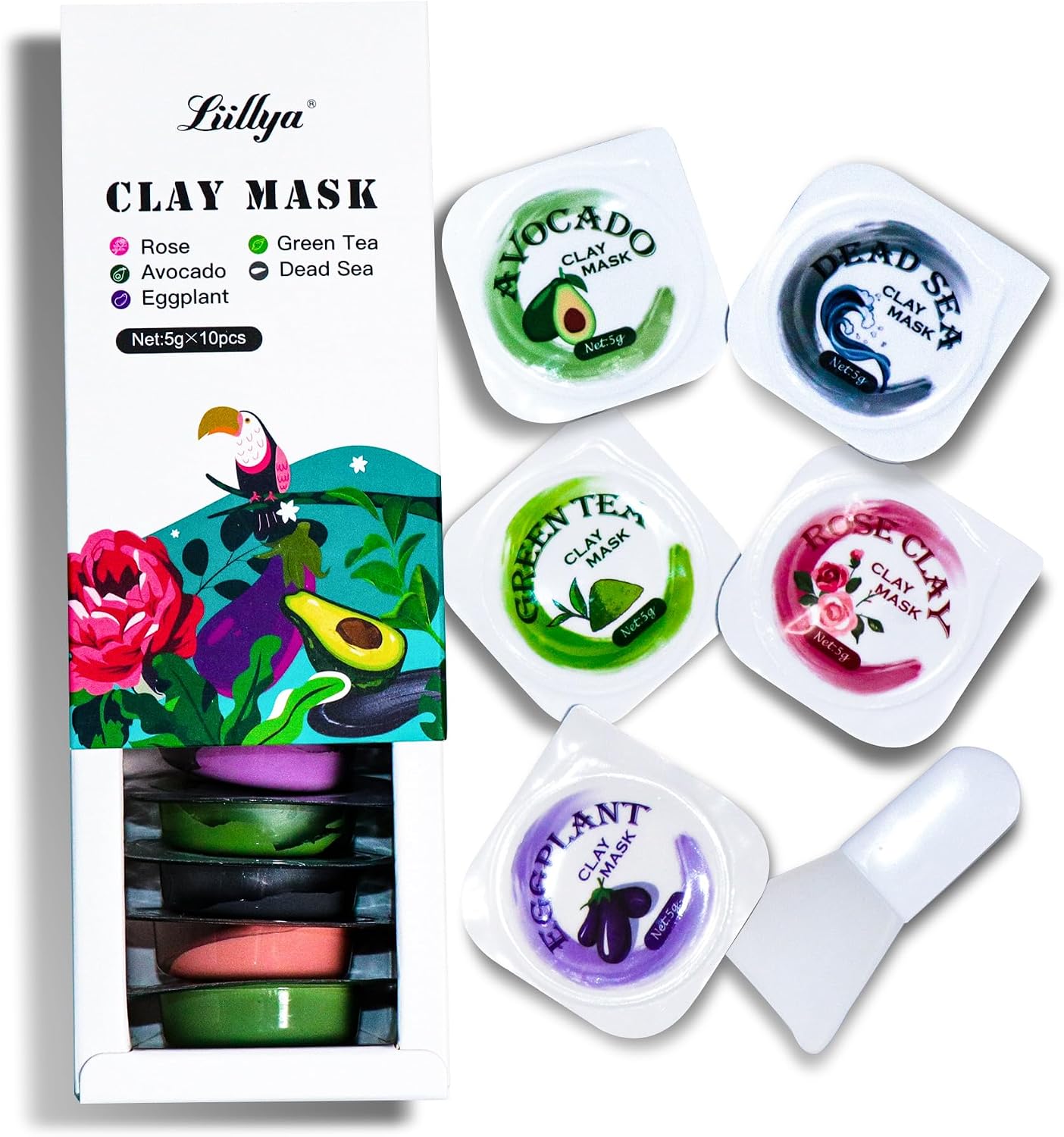 Mini Clay Mask for Face 10 Pods Travel Size Mud Mask Dead Sea Roses Avocado Green Tea Eggplant Blackhead Remover Deep Pore Cleansing Self Care Gift for Men and Women