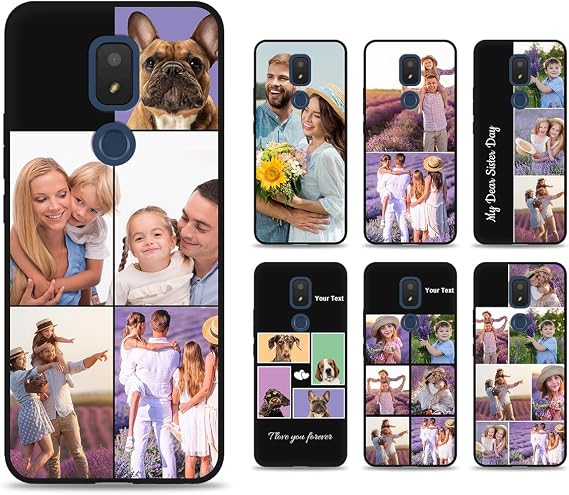 Custom 5 Pictures Phone Case with Text for Cricket Splendor Dream Magic Outlast Innovate Debut Ovation Vision Icon Personalized Photos Phone Cover Customize Xmas Birthday Present TPU Phone Shell Black