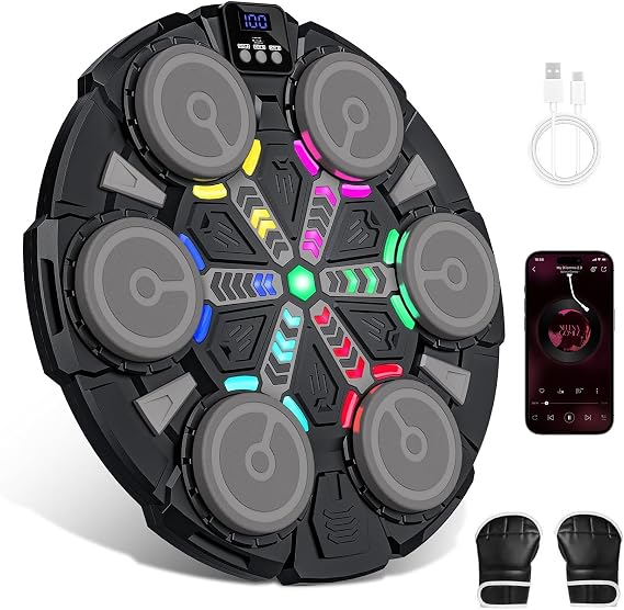 Music Boxing Machine, Punching Machine with Gloves, Wall Mounted Boxing Game with Bluetooth & RGB Lights, 3 Modes 5 Speeds Reaction Trainer for Kids & Adults, Home Boxing Equipment, Teen Boy Gifts