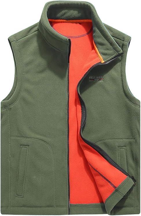 Flygo Men's Polar Fleece Vest Mountain Full Zip Up Lightweight Outdoor Work Jacket