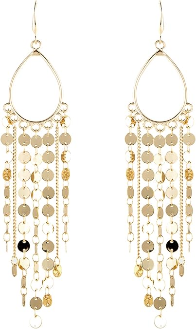 Bohemian Boho Tassel Dangle Drop Earrings for Women Lightweight Filigree Gypsy Coin Chandelier Disc Charm Hoops included Gift Box