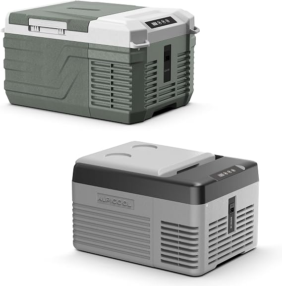 Alpicool 2-Pack 10 Quart Portable Compressor Car Refrigerator (Green & Black-Grey), 12V Single Zone Mini Electric Fridge Freezer, Fast Cooling Cooler for Truck RV Camping