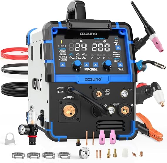 AZZUNO 200A Plasma Cutter Welder Combo, 9 in 1 PULSE Aluminum MIG/TIG/CUT