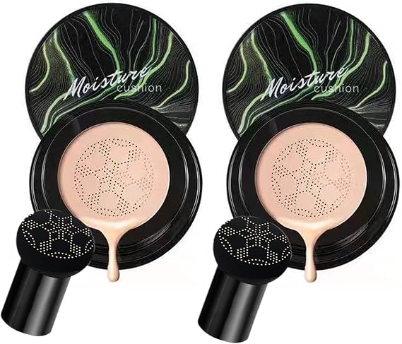 2PCS Mushroom Head Air Cushion CC Cream Natural Moisturizing Full Coverage Foundation Brightening Pigment BB Cream Matte Foundation Set Gift For Women (Natural)