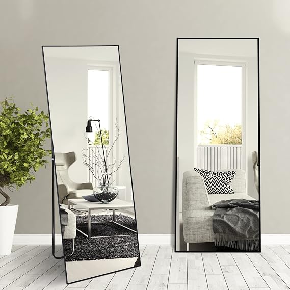 Beauty4U 59"x20" Full Body Mirror Oversized Floor Mirror for Home Gym, Standing Full Length Mirror Long Mirror for Bedroom, Stand Up Leaning or Wall Mounted, Black