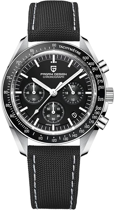 HaiQin Pagani Design 1701 Men's Chronograph Watch White Dial Japanese VK63 Quartz Movement Stainless Steel Strap 100m Waterproof Sports Wristwatch Date