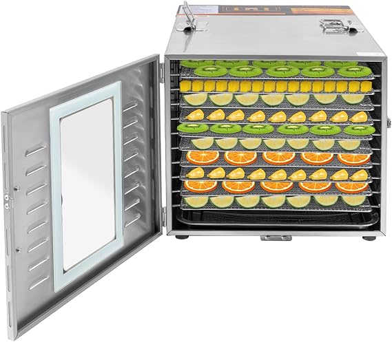 Food Dehydrator for Jerky, Electric Food Dehydrator Machine, 1000W Dehydrated Dryer, Large Drying Space, 10 Stainless Steel Trays, Temperature Control, for Meat, Fruit, and Yogurt, Silver