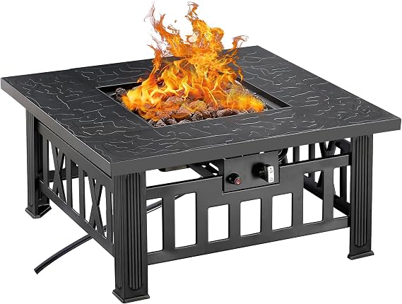 VECELO Propane Fire Pit, 30 Inch Outdoor Gas Fire Table, Square Firepit