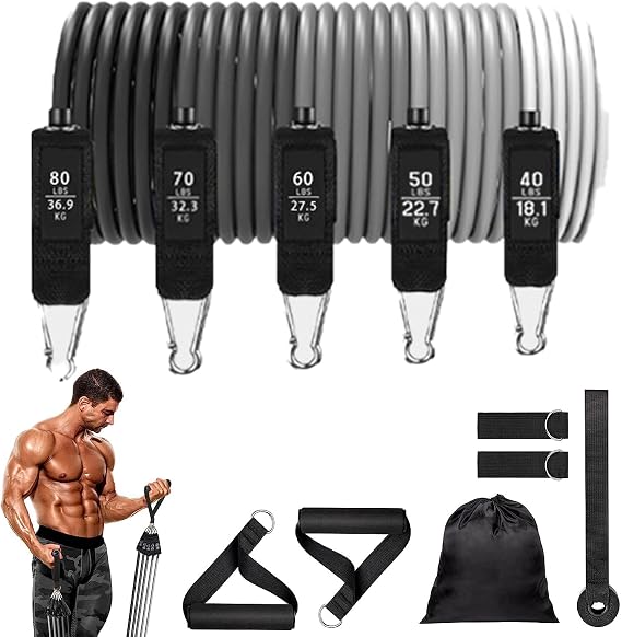 GOGO Resistance Bands Set with Handles for Working Out, Heavy-Duty Strength Bands Kit Gym Equipment