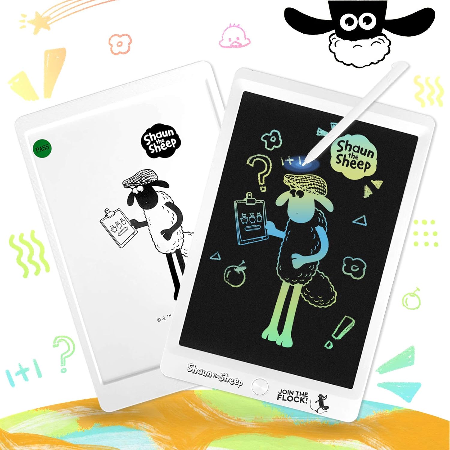 Shaun the Sheep LCD Writing Tablet with Stylus,10 inch Reusable Electronic Drawing Dooble Board with Lock Erase Button ,Kids Colorful Screen Painting Pad,Educational and Learning Toy White