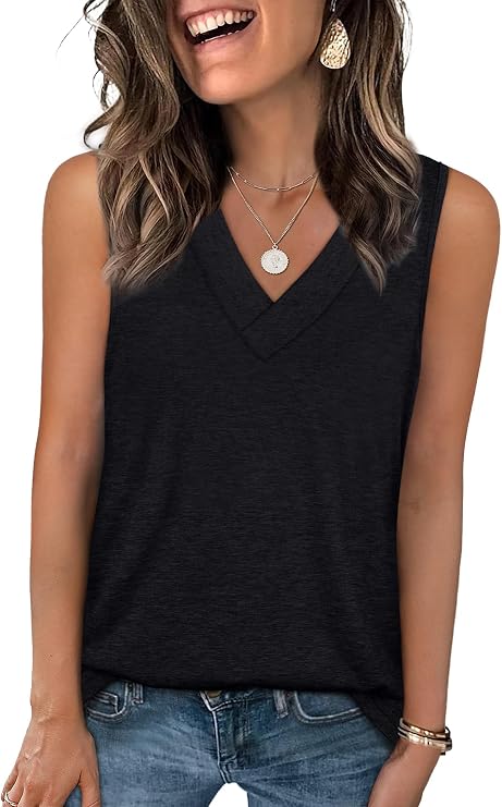 WIHOLL Tank Tops for Women Summer V Neck T Shirts Trendy Sleeveless Basic Tees Fashion Clothing