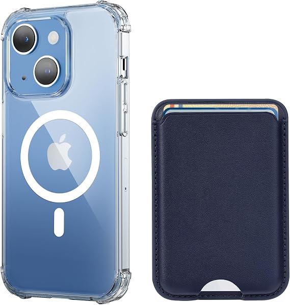 Magnetic for iPhone 13 Clear Case with Card Holder, Blue