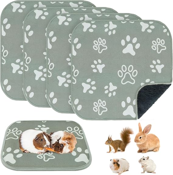 BEAUTYZOO 4 Pack Washable Reversible Guinea Pig Cage Liners, Fleece Bedding
