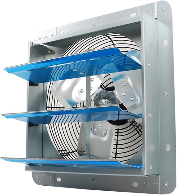 12 inch Shutter Exhaust Fan, Exhaust Fan Wall Mounted with Speed Controller, Automatic Aluminum Shutter Suitable for Garages Basement Attic