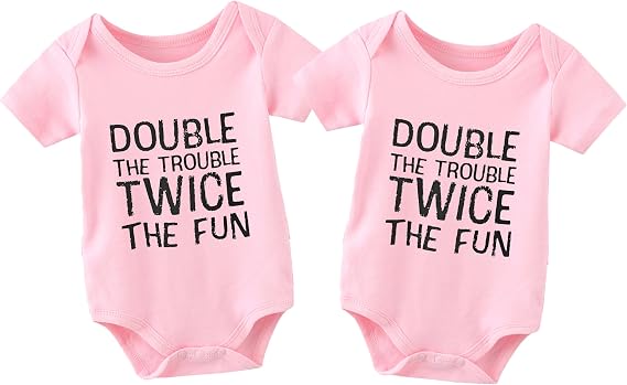 YSCULBUTOL Baby Twins Bodysuit Double The Trouble Twice The Fun Newborn Clothes Infant Twin Romper Unisex Outfits