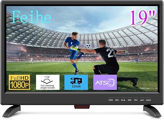 19 Inch LED Widescreen TV with Digital ATSC Tuners HDMI/VGA/RCA/USB, 19 Inch Flat Screen TV w/Built in Dual Speakers for Kitchen and RV Camper(No Smart Telesivion)