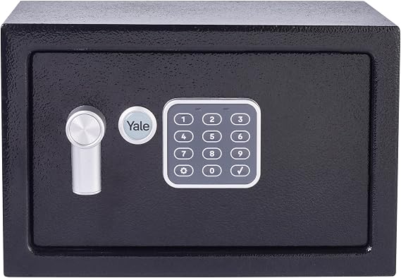 Yale YSV/200/DB1 Small Value Safe, Digital Keypad, LED Light Indicators, 15mm Steel Locking Bolts, Emergency Override Key, Wall And Floor Fixings, Black Finish, 8 Litre Capacity 20 x 32 x 20 cm